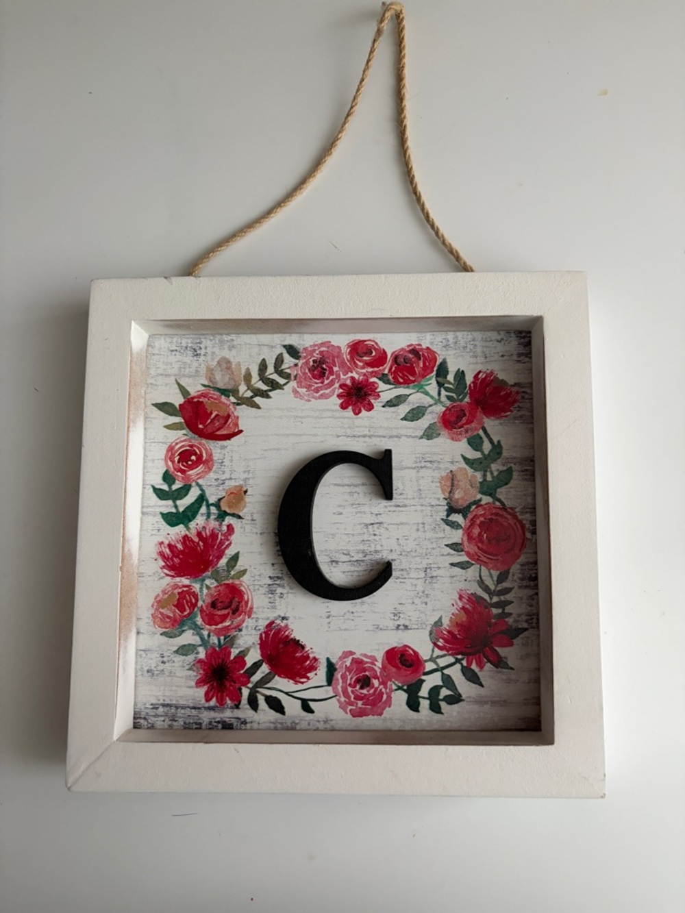 Floral Wreath Wall Hanging with Letter C - Pink & Green
